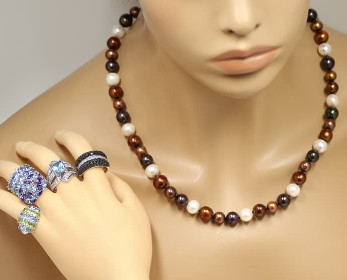 Foto 6 - Fünf Silberringe, hunderte Farbsteine, 10mm Perlenkette, R9925