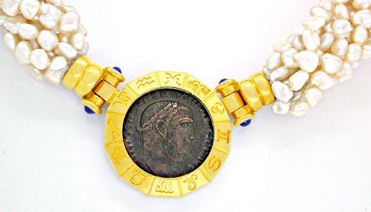 Foto 1 - Zuchtperlen Antikmünzen Collier 18K massiv, S8686